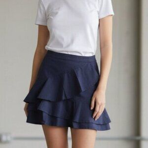 Aritzia Sunday Best Whitney Mini Skirt Navy Blue Ruffle Draped Cotton Size 4